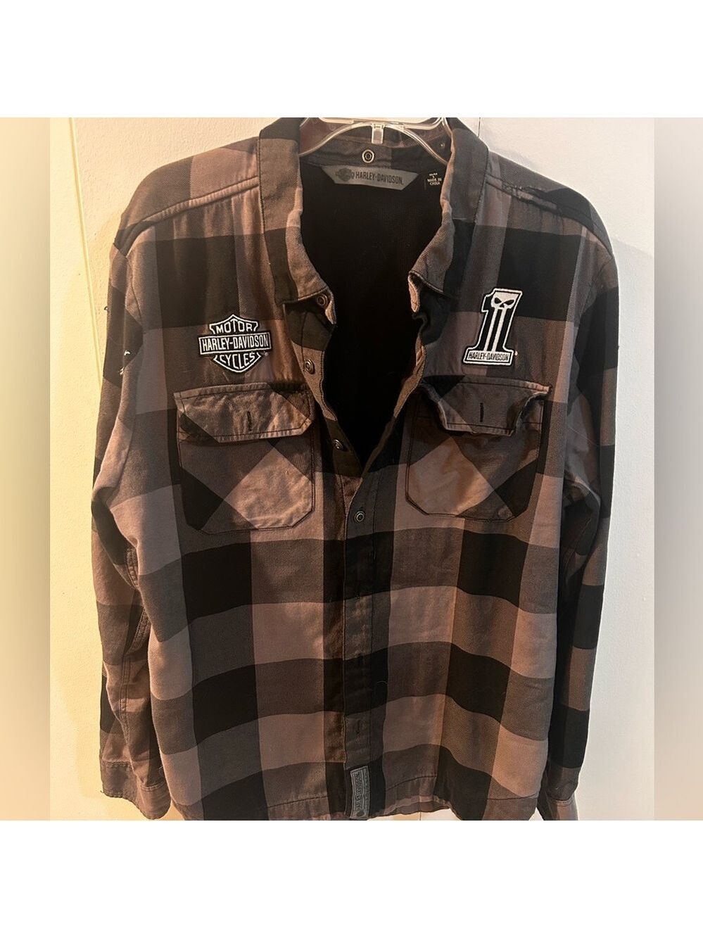 Harley-Davidson Men's Black and Gray Checkered Jacket - Picture 2 of 4